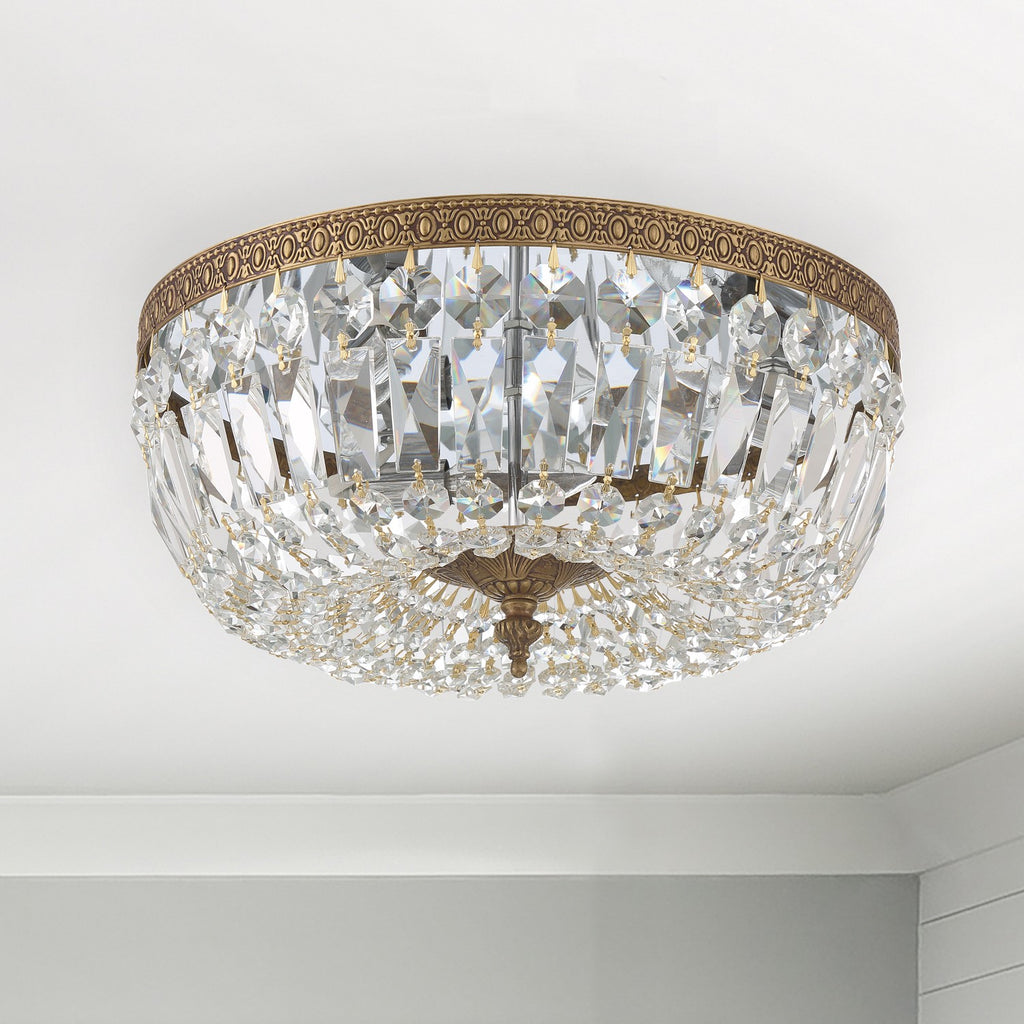 Crystorama Crystorama Crystorama 3 Light Swarovski Strass Crystal Olde Brass Flush Mount