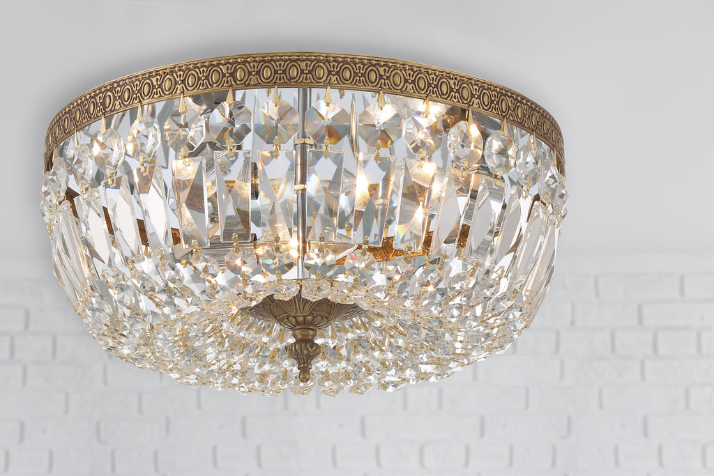 Crystorama Crystorama Crystorama 3 Light Swarovski Strass Crystal Olde Brass Flush Mount