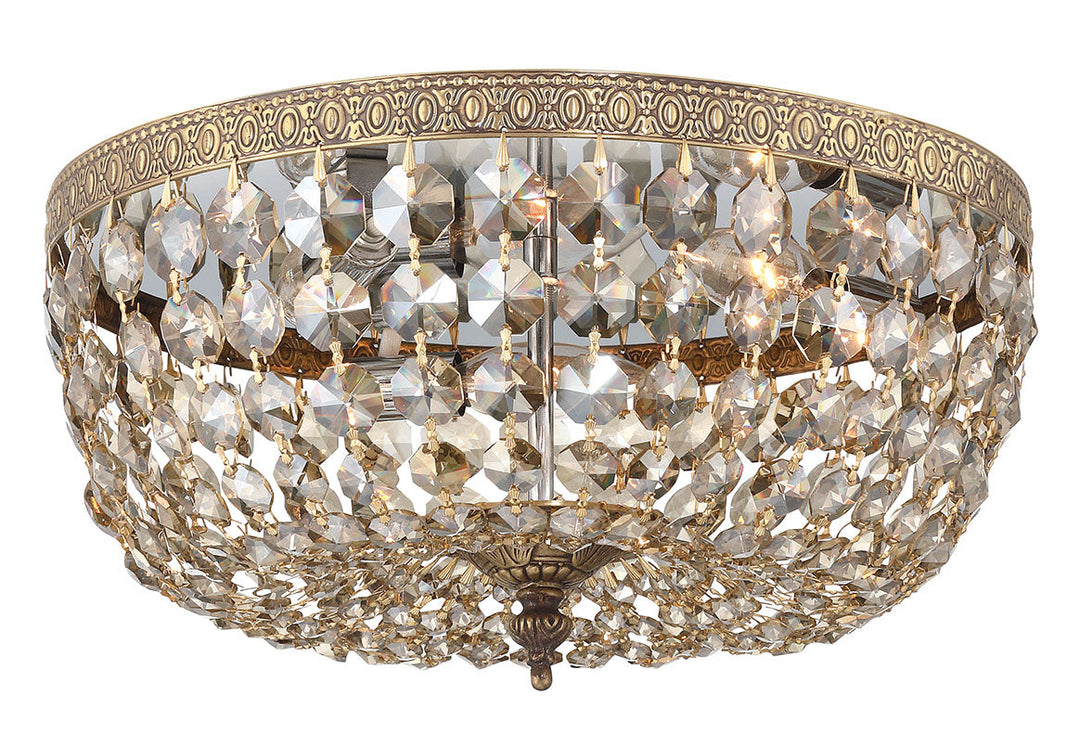 Crystorama Crystorama Crystorama 3 Light Golden Teak Hand Cut Crystal Olde Brass Flush Mount