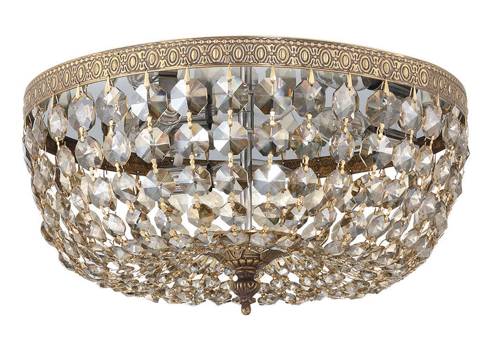 Crystorama Crystorama Crystorama 3 Light Golden Teak Hand Cut Crystal Olde Brass Flush Mount