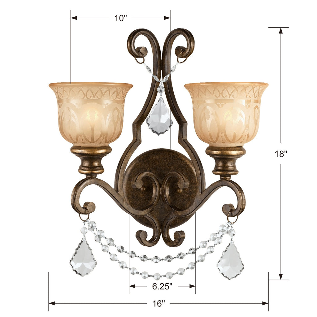 Norwalk 2 Light Clear Crystal Bronze Umber Sconce Crystorama