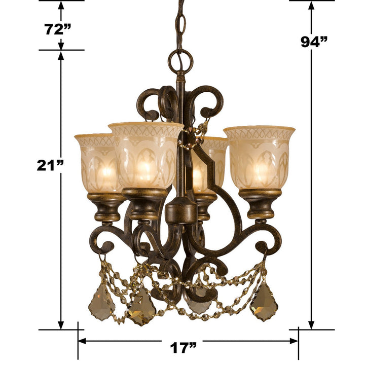 Norwalk 4 Light Golden Teak Swarovski Strass Crystal Bronze Umber Mini Chandelier Crystorama