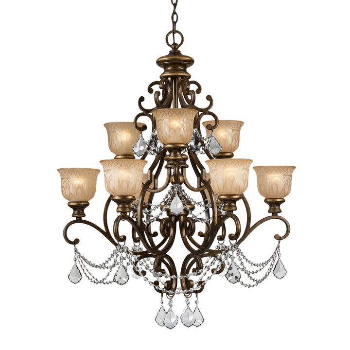 Norwalk 9 Light Clear Italian Crystal Bronze Umber Chandelier Crystorama