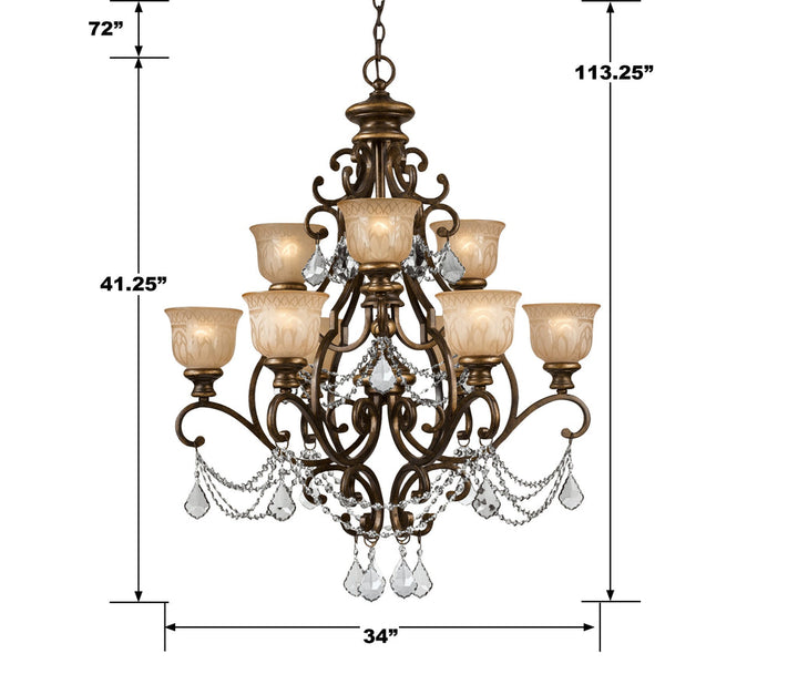 Norwalk 9 Light Clear Crystal Bronze Umber Chandelier Crystorama