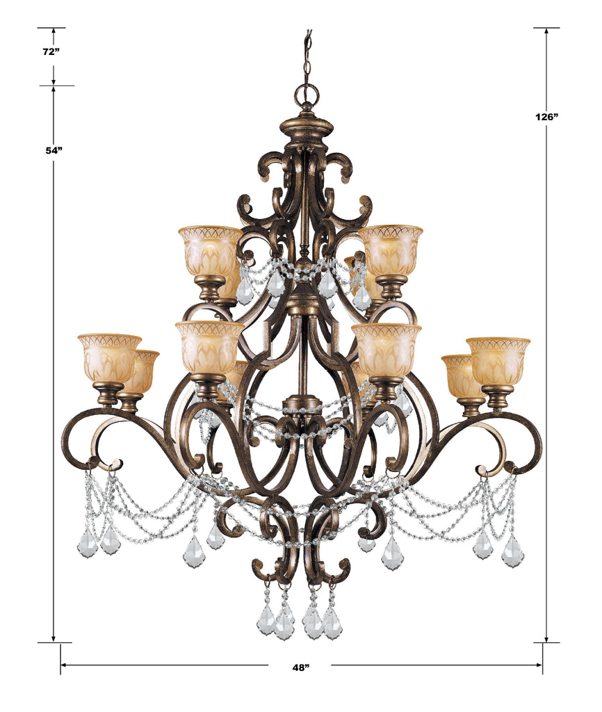 Norwalk 12 Light Clear Italian Crystal Bronze Umber Chandelier Crystorama