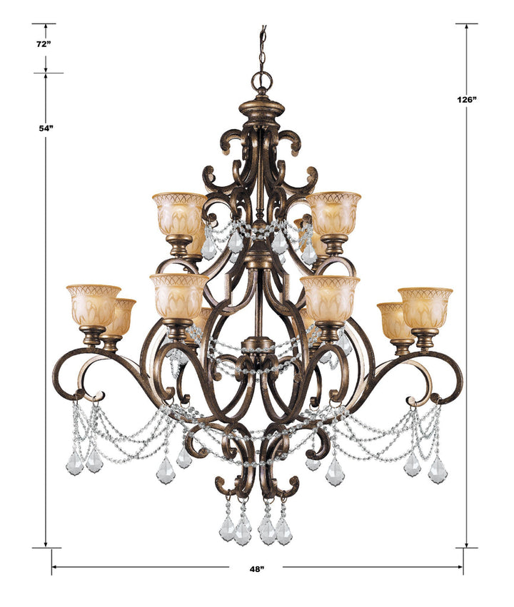 Norwalk 12 Light Clear Italian Crystal Bronze Umber Chandelier Crystorama