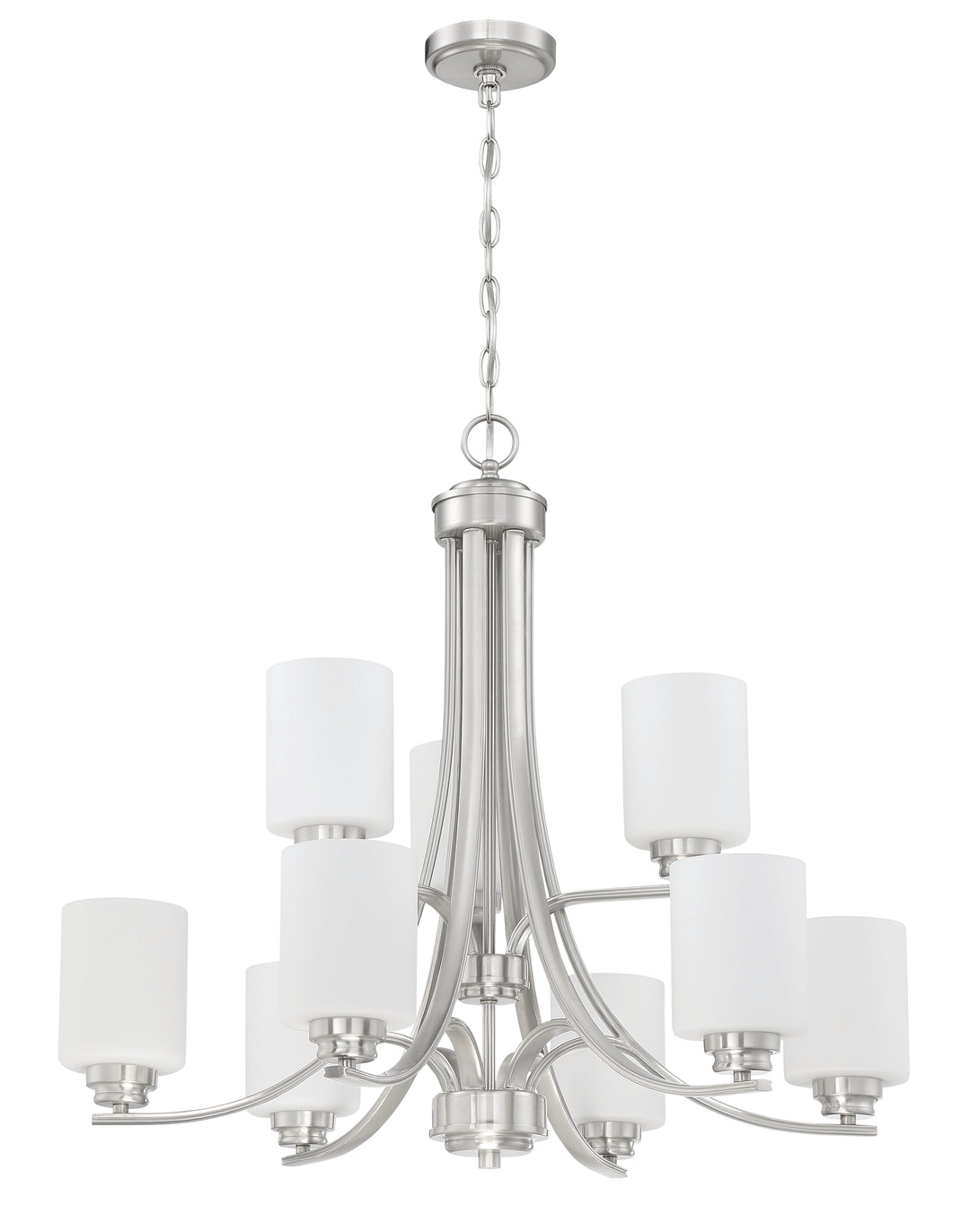 CRAFTMADE Bolden 9 Light Chandelier in Brushed Polished Nickel (White Glass)