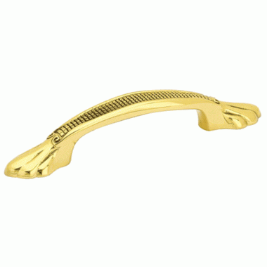 EMTEK 8 1/8 Inch (6 Inch c-c) Solid Brass Footed Pull Polished Brass Finish