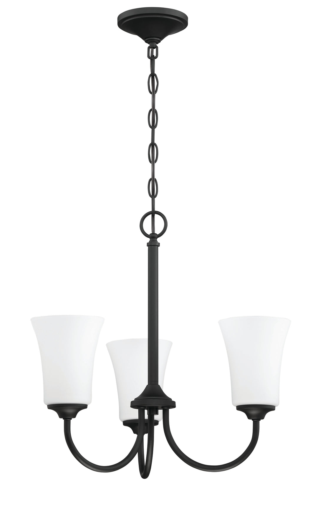 CRAFTMADE Gwyneth 3 Light Chandelier in Flat Black (White Glass)