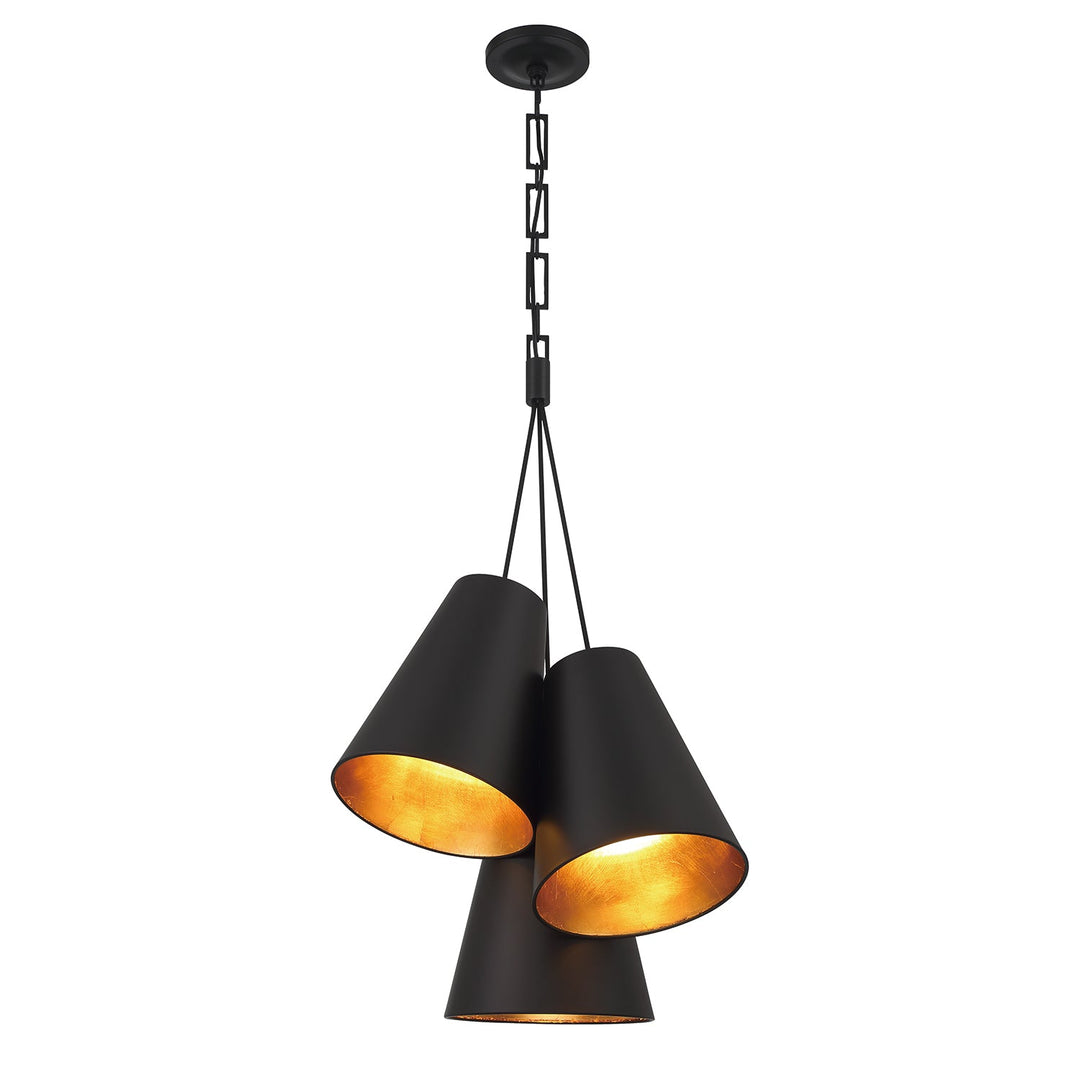 Brian Patrick Flynn Alston 3 Light Matte Black + Antique Gold Pendant Crystorama