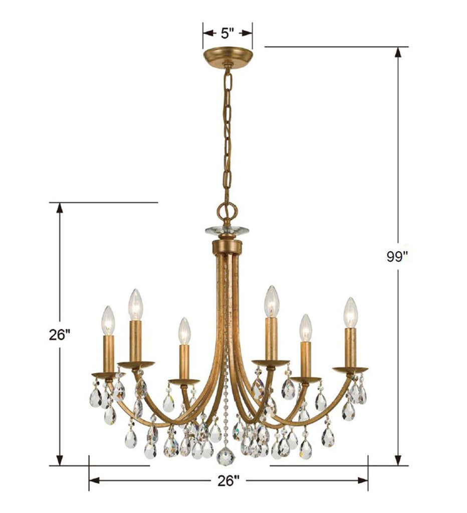 Bridgehampton 6 Light Spectra Crystal Antique Gold Chandelier Crystorama