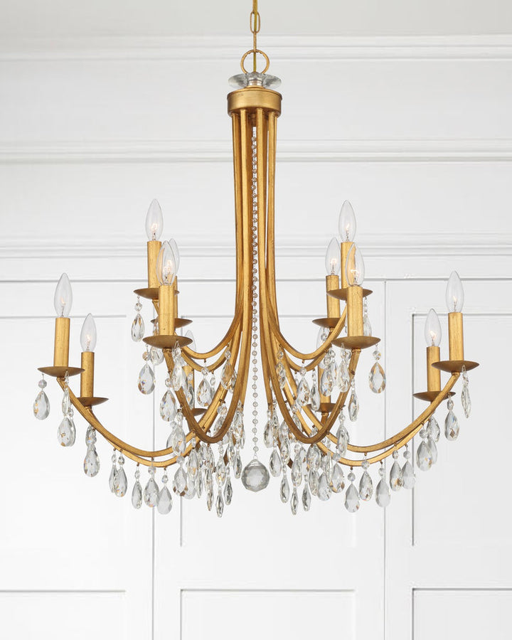 Bridgehampton 12 Light Hand Cut Crystal Antique Gold Chandelier Crystorama