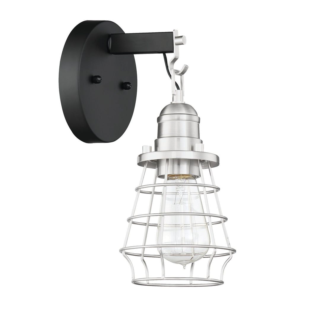 CRAFTMADE Thatcher 1 Light Wall Sconce in Flat Black/Brushed Polished Nickel