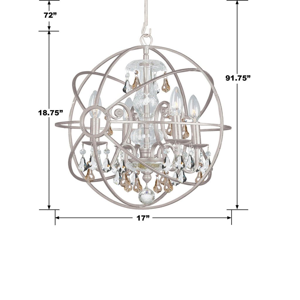 Solaris 4 Light Golden Shadow Crystal Olde Silver Mini Chandelier Crystorama