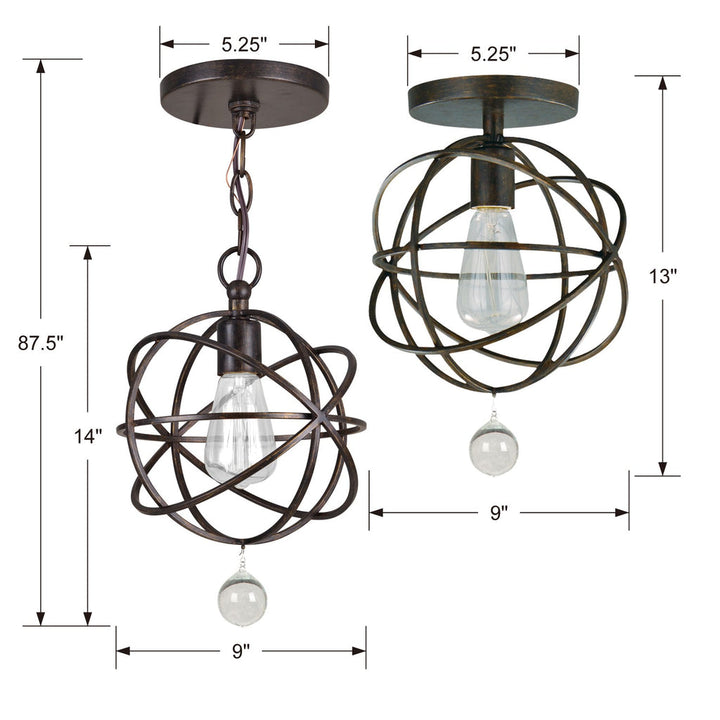 Solaris 1 Light English Bronze Mini Pendant Crystorama