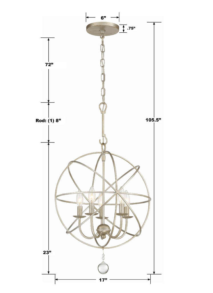 Solaris 5 Light Olde Silver Mini Chandelier Crystorama