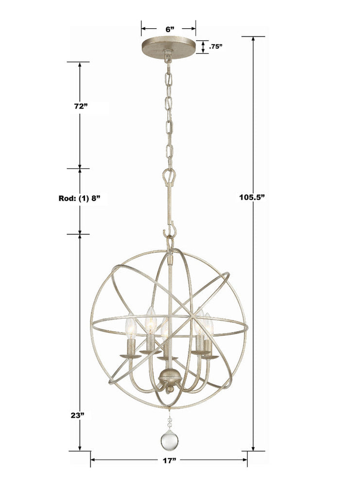 Solaris 5 Light Olde Silver Mini Chandelier Crystorama