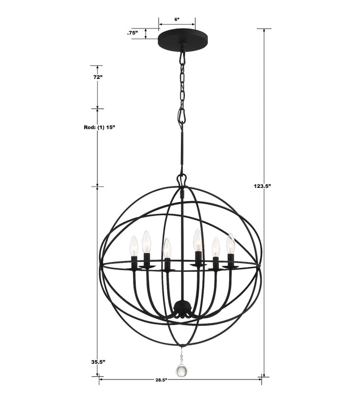 Solaris 6 Light Black Sphere Chandelier Crystorama