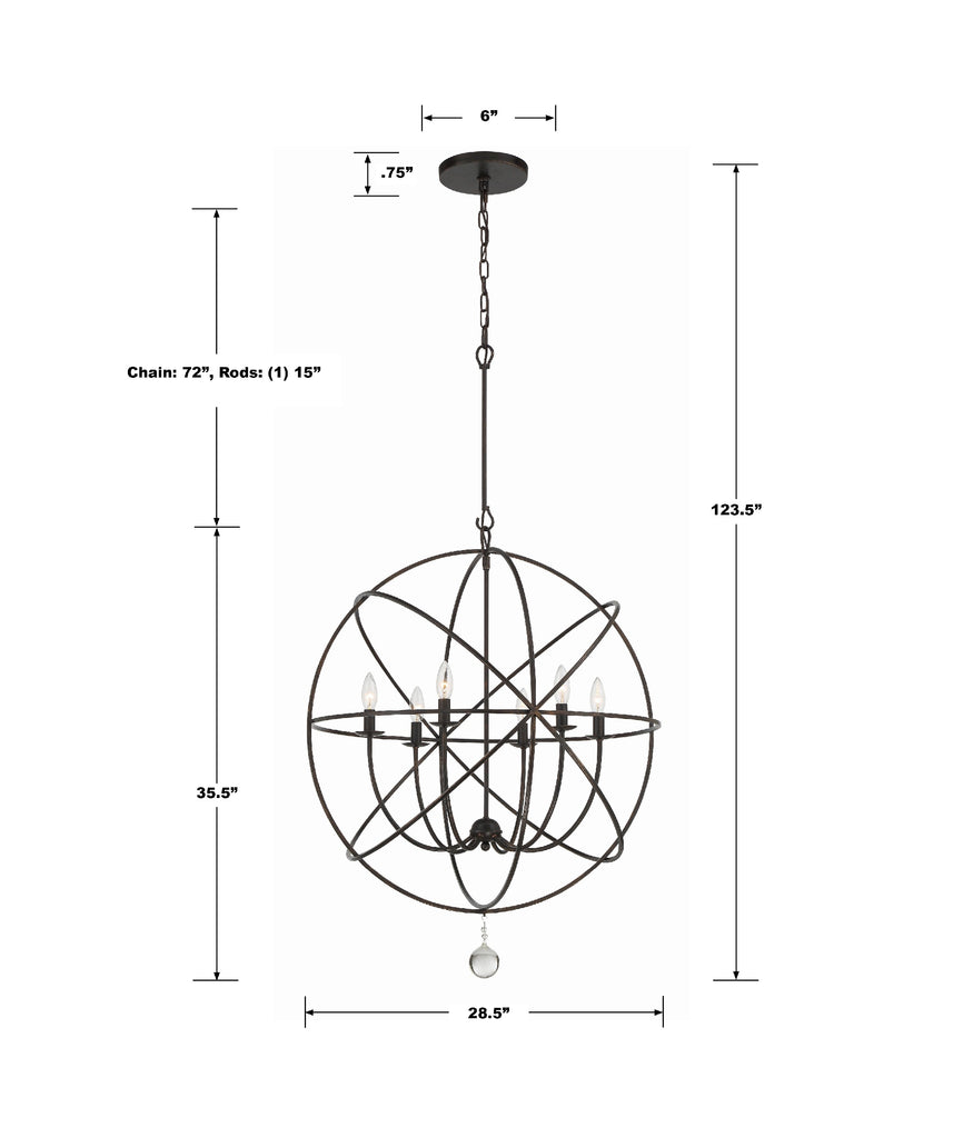 Solaris 6 Light English Bronze Sphere Chandelier Crystorama