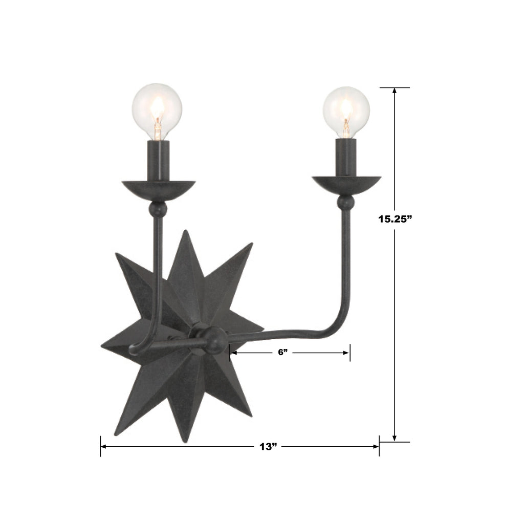 Astro 2 Light Black Sconce Crystorama