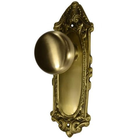 ##Antique Hardware## Round Solid Brass Doorknob with Ornate Victorian Backplate (Several Finishes Available)