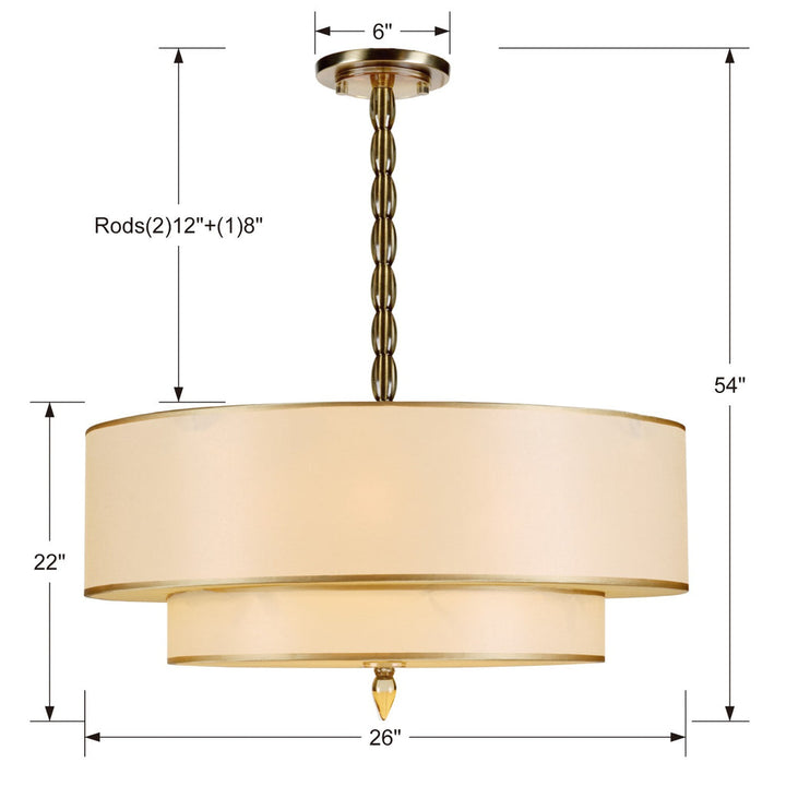 Luxo 5 Light Drum Shade Antique Brass Chandelier Crystorama