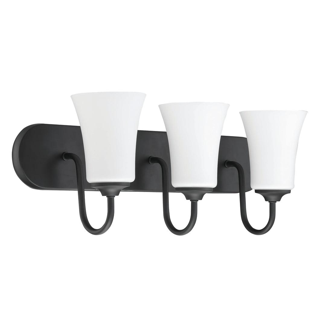 CRAFTMADE Gwyneth 3 Light Vanity in Flat Black (White Glass)