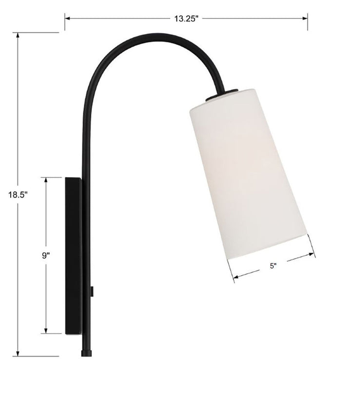 Alexa 1 Light Matte Black Task Sconce Crystorama