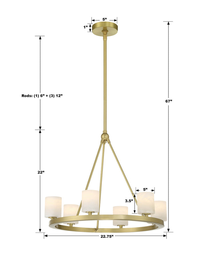 Aragon 6 Light Soft Brass Chandelier Crystorama