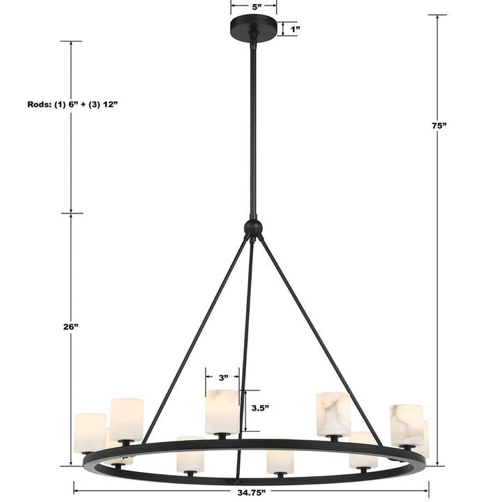 Aragon 10 Light Matte Black Chandelier Crystorama