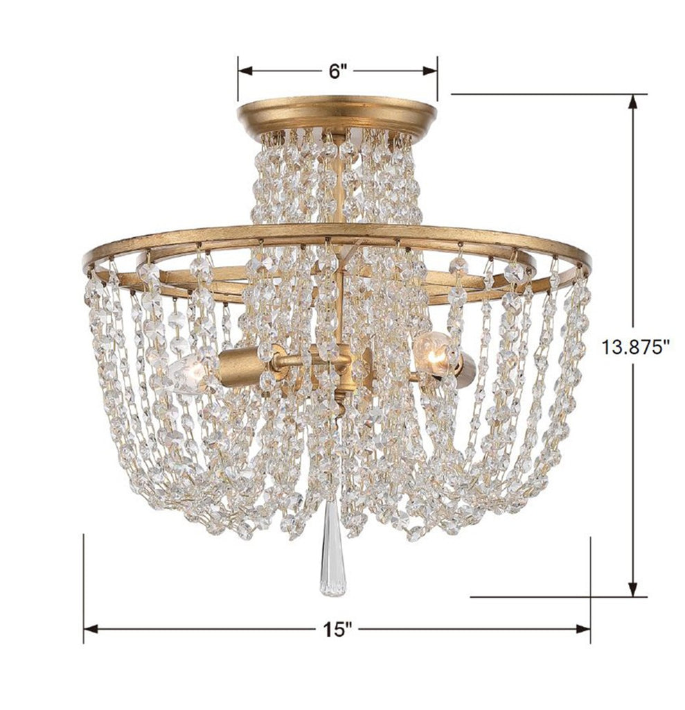 Crystorama Crystorama Arcadia 3 Light Antique Gold Semi Flush Mount