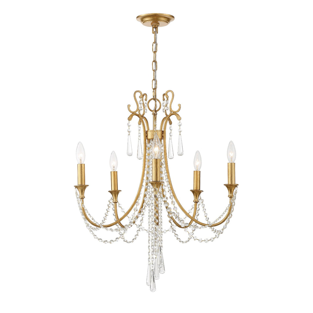 Arcadia 5 Light Antique Gold Chandelier Crystorama