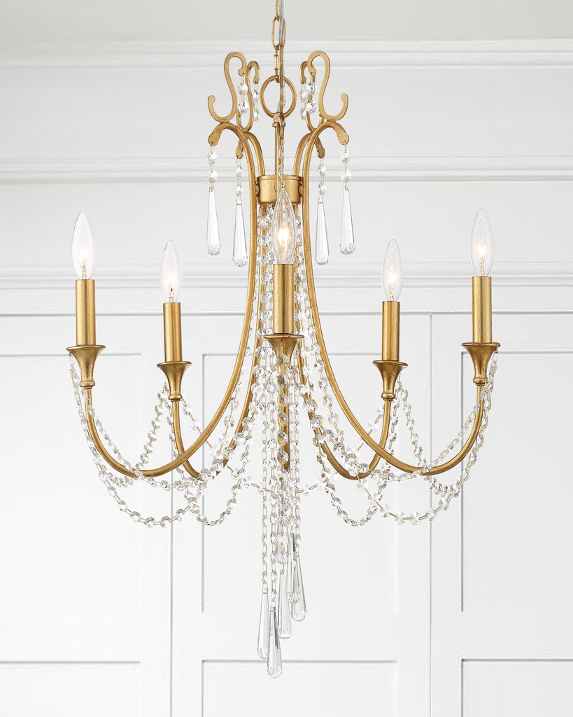 Arcadia 5 Light Antique Gold Chandelier Crystorama