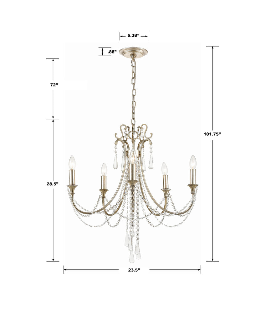 Arcadia 5 Light Antique Silver Chandelier Crystorama