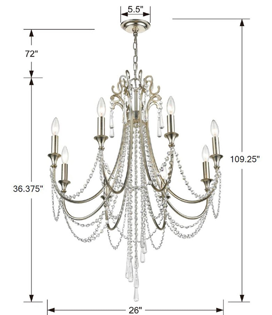 Arcadia 8 Light Antique Silver Chandelier Crystorama