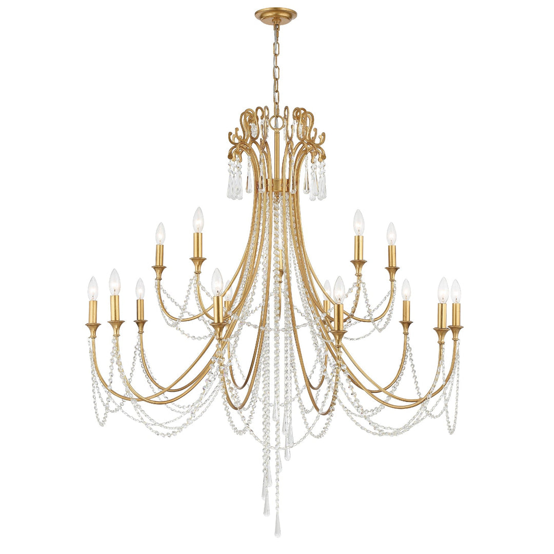 Arcadia 15 Light Antique Gold Chandelier Crystorama