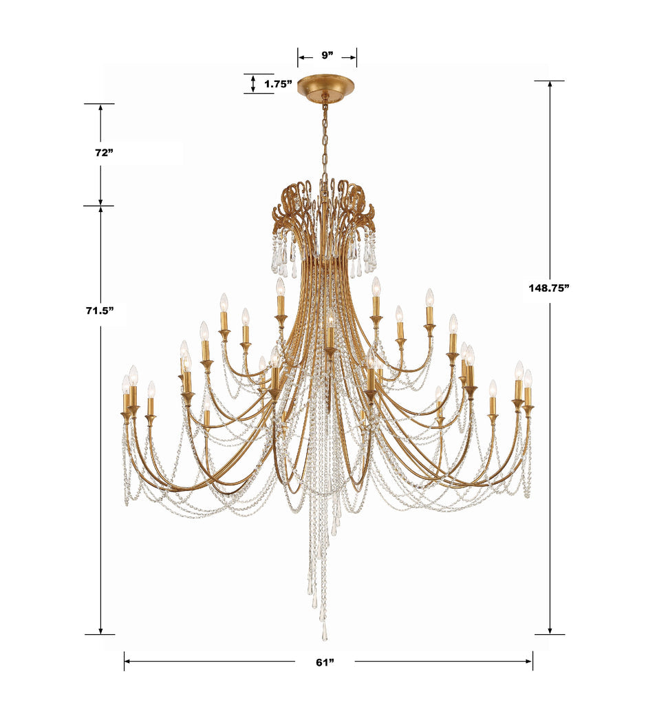 Arcadia 28 Light Antique Gold Chandelier Crystorama