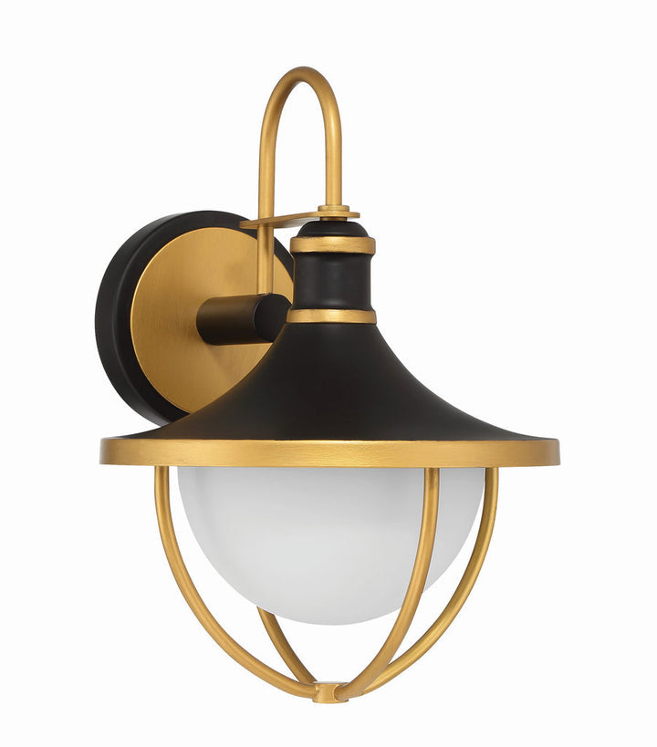 Atlas 1 Light Matte Black + Textured Gold Outdoor Sconce Crystorama