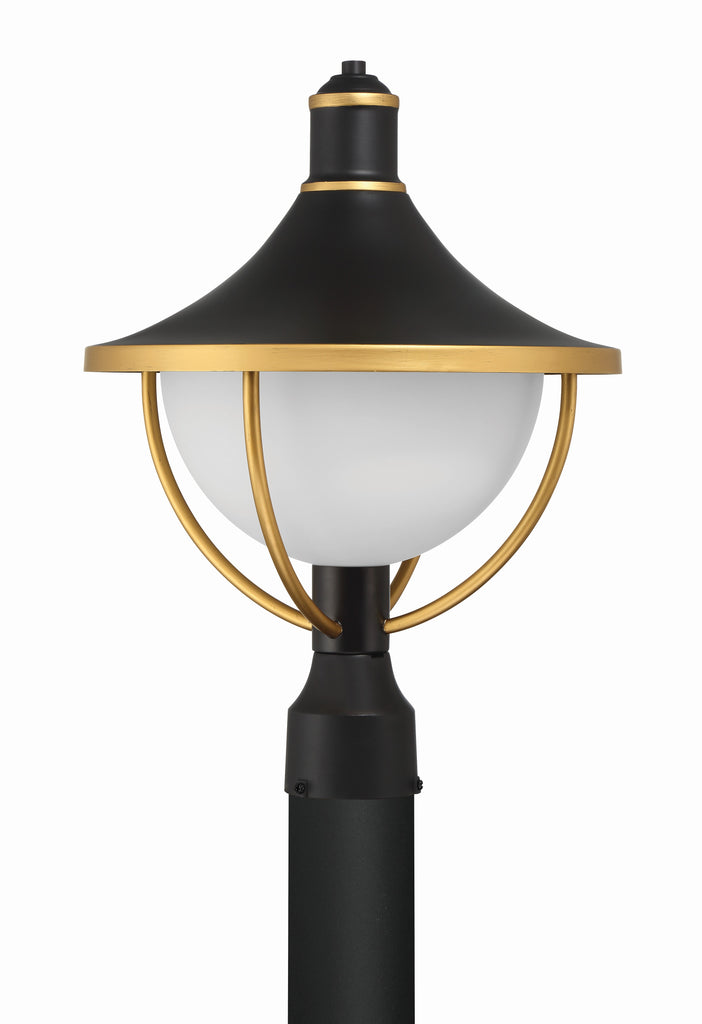 Atlas 1 Light Matte Black + Textured Gold Outdoor Post Crystorama