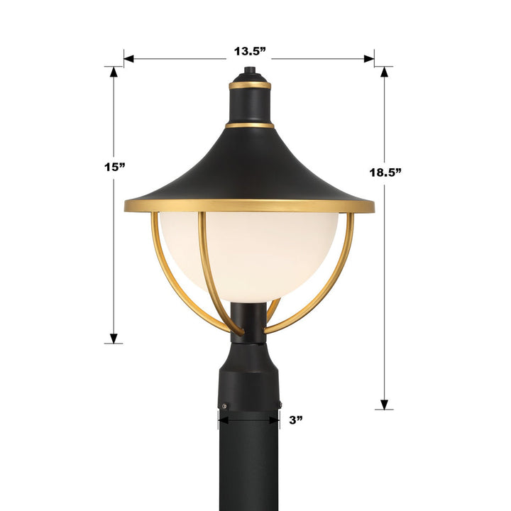 Atlas 1 Light Matte Black + Textured Gold Outdoor Post Crystorama