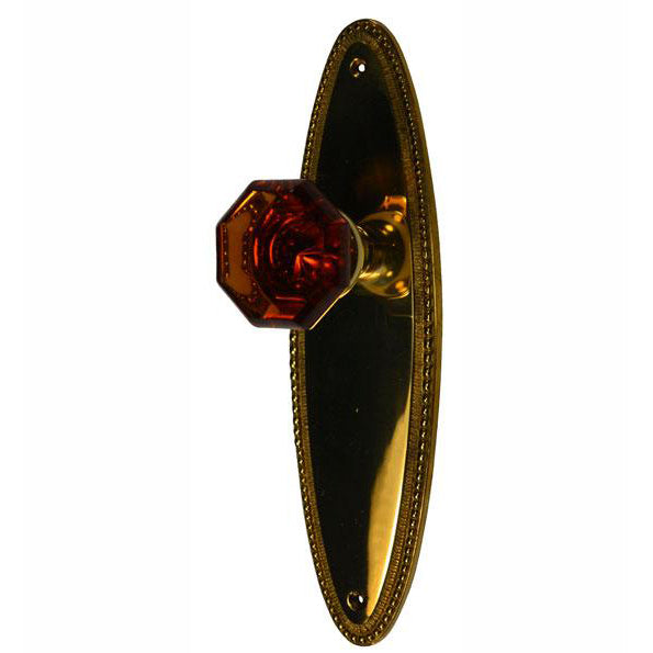 ##Antique Hardware## Oval Beaded Backplate Door Set with Octagon Amber Glass Door Knobs (Several Finishes Available)