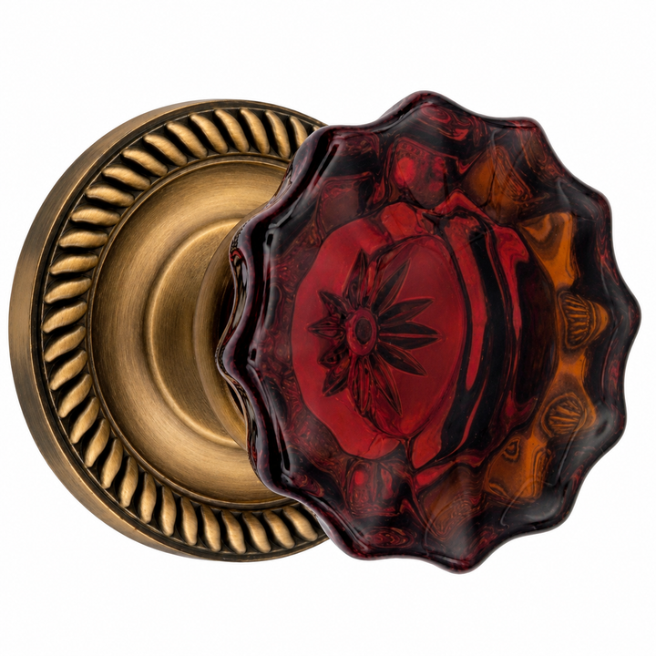 Georgian Roped Rosettes with Fluted Amber Glass Door Knobs (Several Finishes Available)