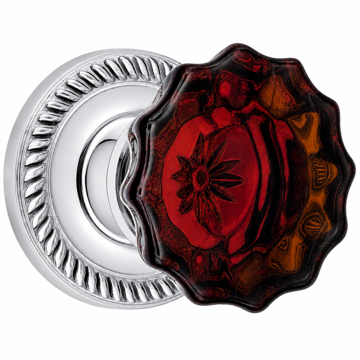 Georgian Roped Rosettes with Fluted Amber Glass Door Knobs (Several Finishes Available)