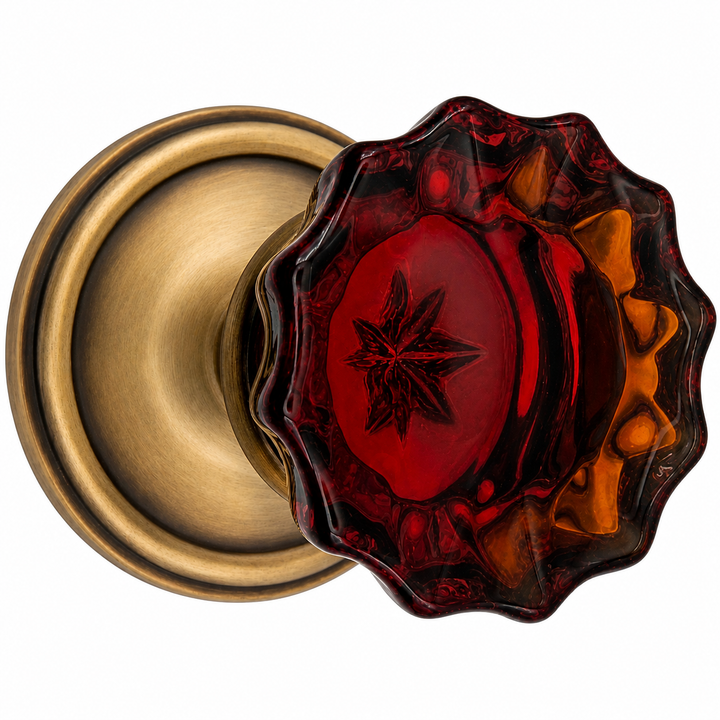 Traditional Rosette Door Set with Fluted Amber Glass Door Knobs (Several Finishes Available)