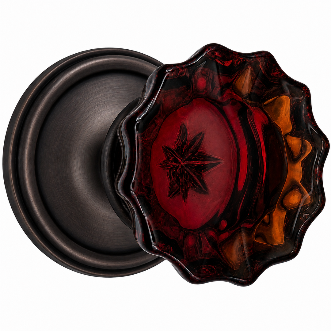 Traditional Rosette Door Set with Fluted Amber Glass Door Knobs (Several Finishes Available)