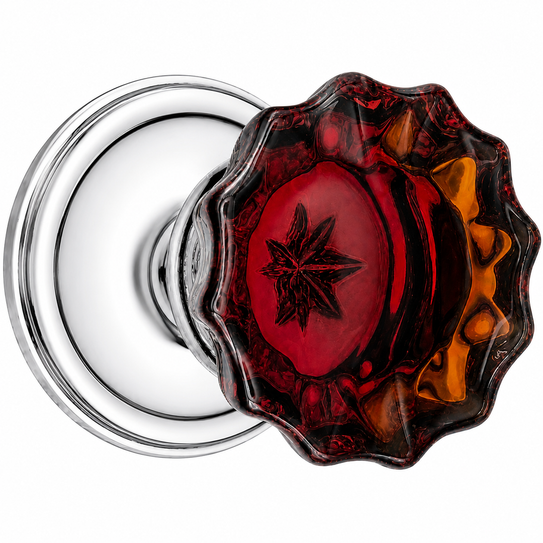 Traditional Rosette Door Set with Fluted Amber Glass Door Knobs (Several Finishes Available)