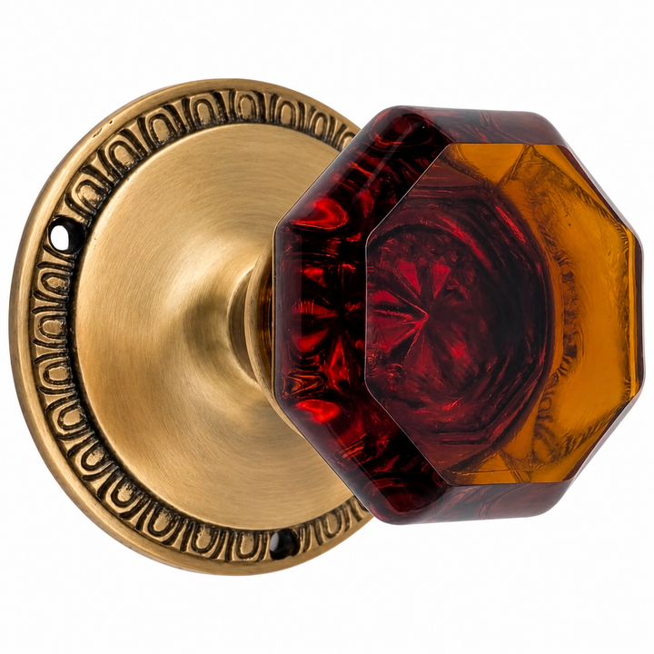 Egg & Dart Rosette Door Set with Amber Octagon Door Knobs (Several Finishes Available)