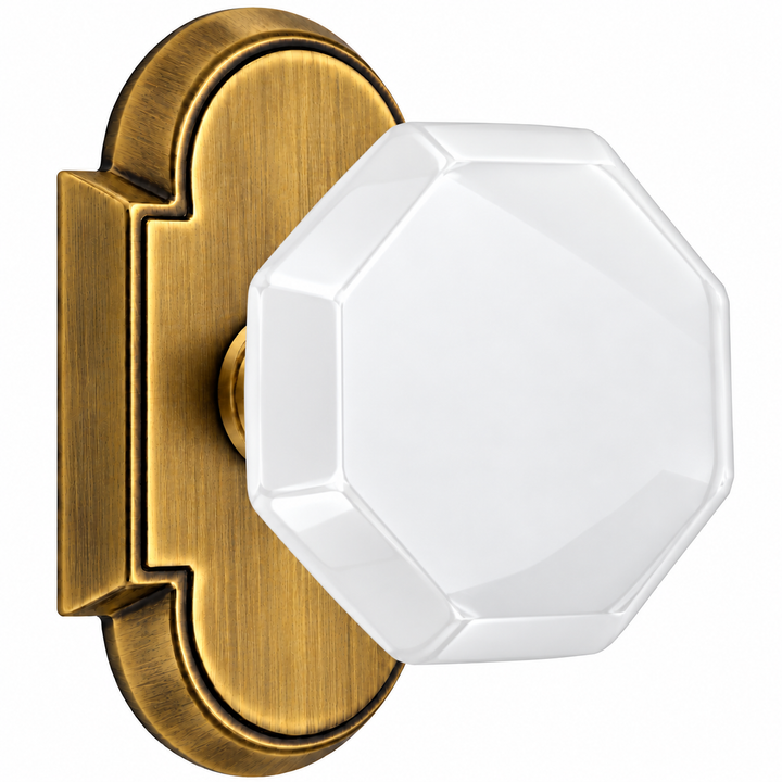 Magnifique® Arched Door Set with White Milk Glass Octagon Knobs (Several Finishes Available)