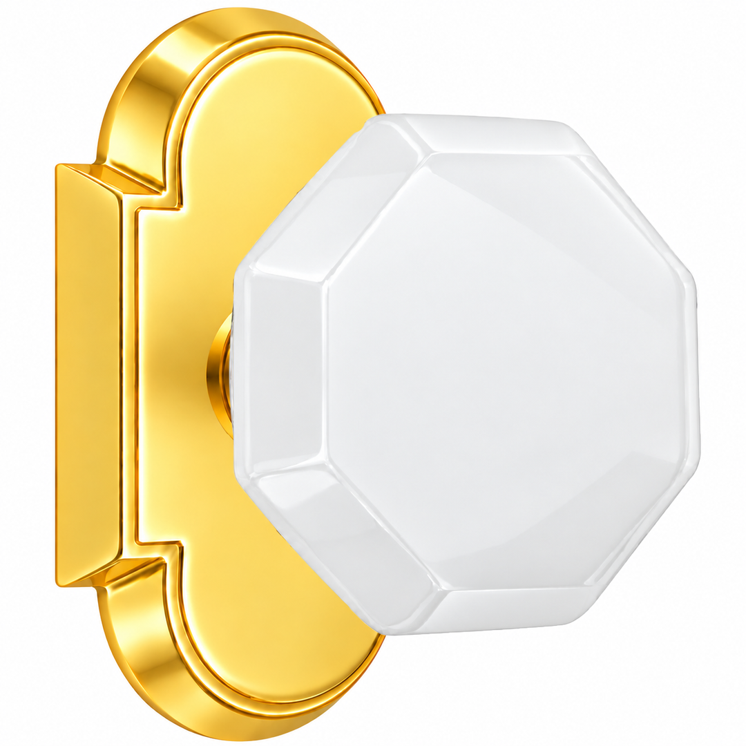 Magnifique® Arched Door Set with White Milk Glass Octagon Knobs (Several Finishes Available)