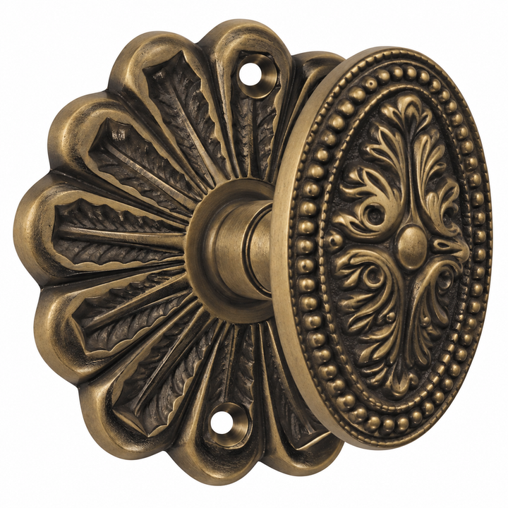 Maltesia Flower Rosette Door Set with Avalon Oval Door Knobs (Several Finishes Available)